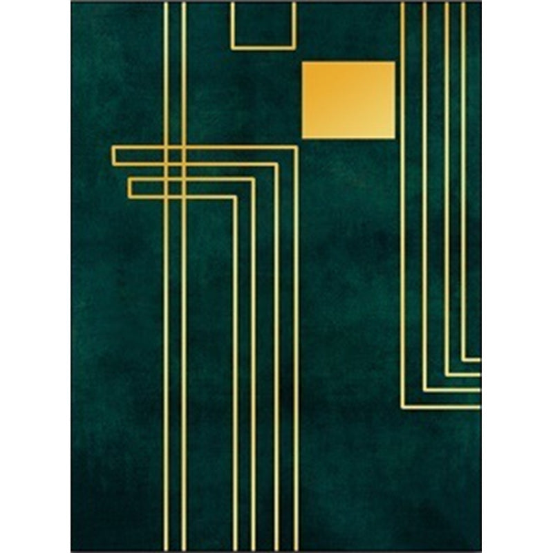 Simply striped rug made of green and gold polyester, machine washable, non-slip backing, rug for the bedroom | Bowlift