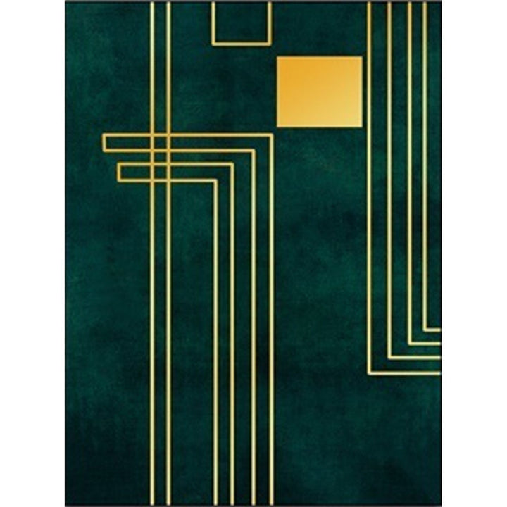 Simply striped rug made of green and gold polyester, machine washable, non-slip backing, rug for the bedroom | Bowlift