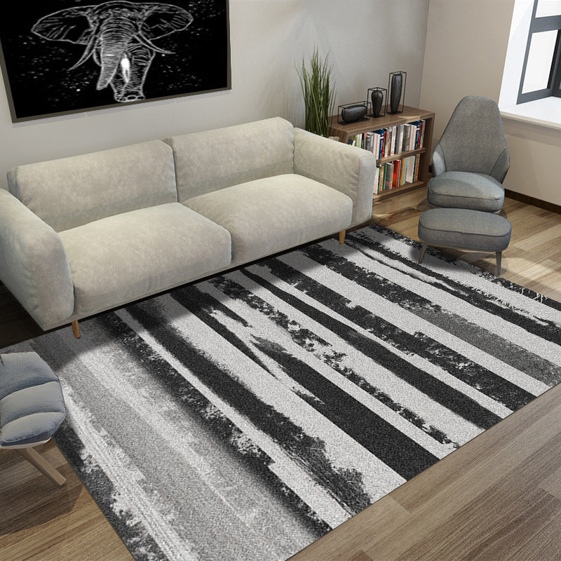 Creative striped patterned rug black and gray simple rug polyester machine washable rug for the living room | Bowlift