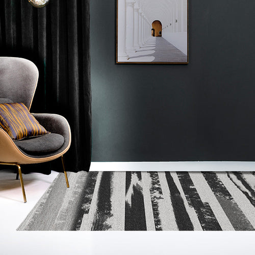 Creative striped patterned rug black and gray simple rug polyester machine washable rug for the living room | Bowlift