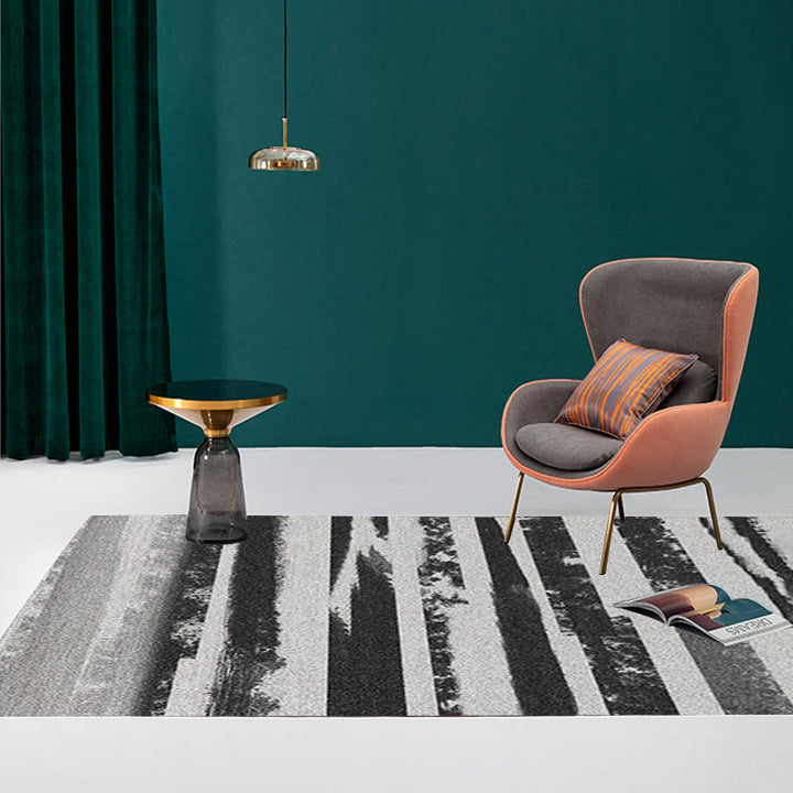 Creative striped patterned rug black and gray simple rug polyester machine washable rug for the living room | Bowlift