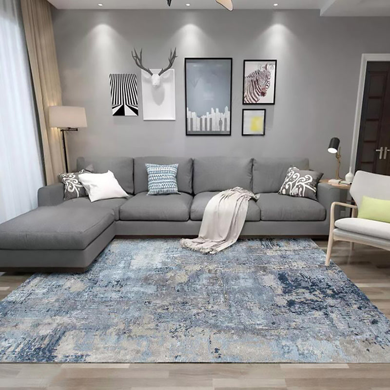 Funky Abstract Carpet Blue and Grey Simple Carpet Polyester Washable Non-Slip Back Carpet for the Living Room | Bowlift