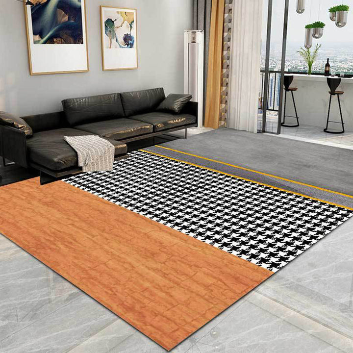 Modern Living Room Rug Multicolored Color Block Dog Fence Pattern Rug Polyester Machine Washable Rug | Bowlift
