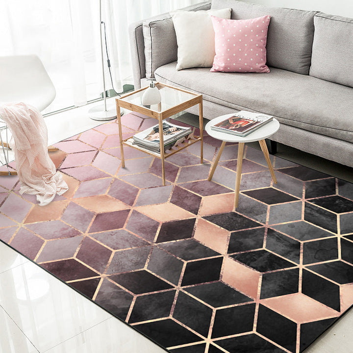 Pink Bedroom Carpet Modern Geometric Hexagon Pattern Area Rug Polyester Stain Resistant Washable Rug | Bowlift