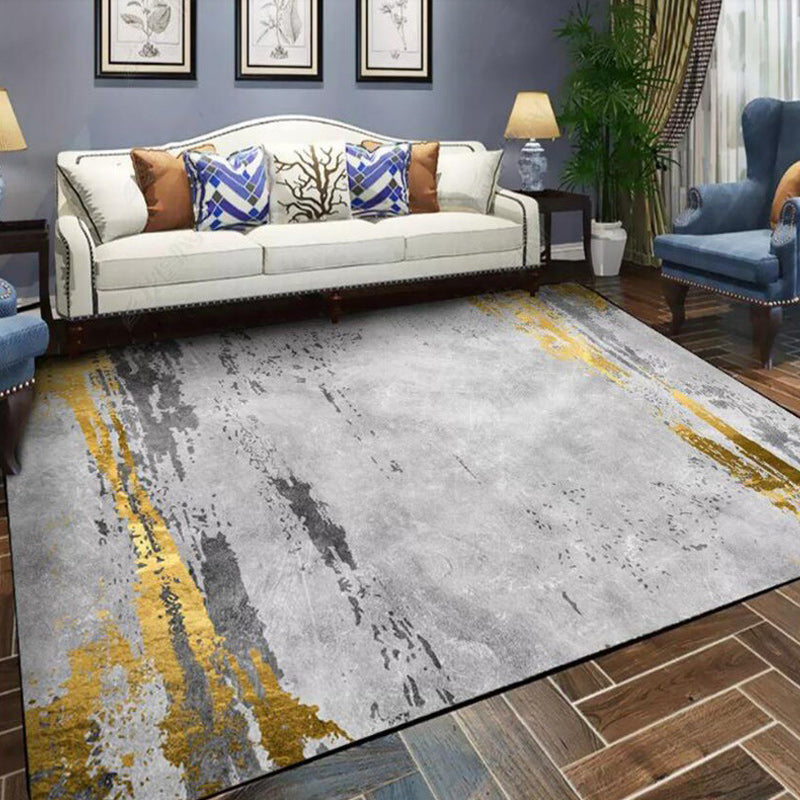Casual Abstract Carpet Gray and Gold Polyester Carpet Washable Non-Slip Back Carpet for Bedroom | Bowlift