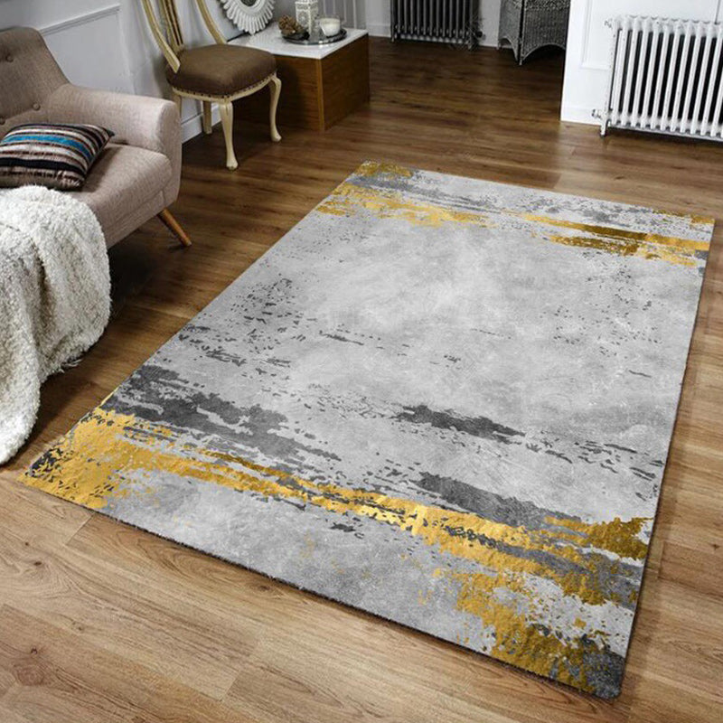 Casual Abstract Carpet Gray and Gold Polyester Carpet Washable Non-Slip Back Carpet for Bedroom | Bowlift