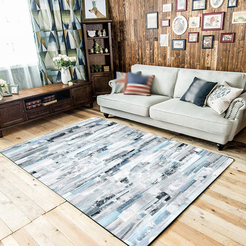 Creative Brush Stroke Pattern Rug White and Blue Leisure Rug Polyester Washable Non-Slip Back Rug for Living Room | Bowlift