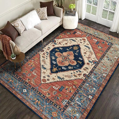 BowLift | Moroccan Living Room Rug in Brown Medallion Floral Pattern Carpet Polyester Non-Slip Stain-Resistant Area Rug