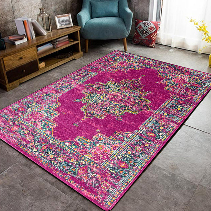 BowLift | Purple Bedroom Rug Moroccan Medallion Floral Pattern Rug Polyester Washable Non-Slip Back Rug