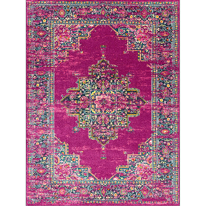 BowLift | Purple Bedroom Rug Moroccan Medallion Floral Pattern Rug Polyester Washable Non-Slip Back Rug