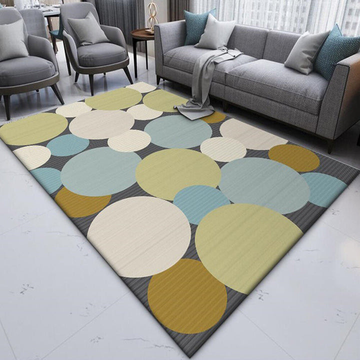Gray and Yellow Nordic Rug Polyester Circles Pattern Rug Washable Non-Slip Back Rug for Living Room | Bowlift