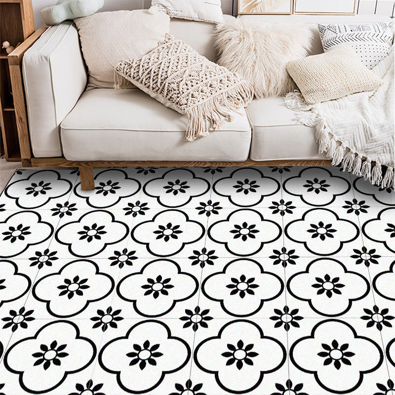 White contemporary carpet polyester floral geometric pattern carpet washable non-slip backing mat for the living room | Bowlift