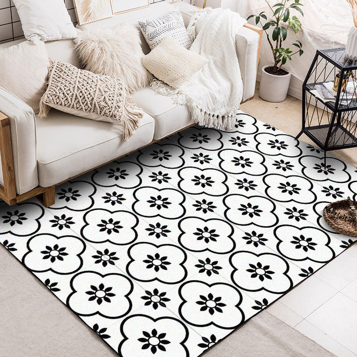 White contemporary carpet polyester floral geometric pattern carpet washable non-slip backing mat for the living room | Bowlift