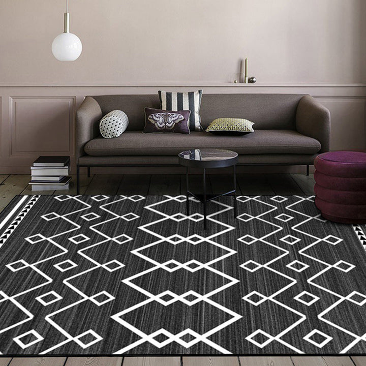Modern geometric rug dark gray polyester rug machine washable non-slip backing rug for the bedroom | Bowlift