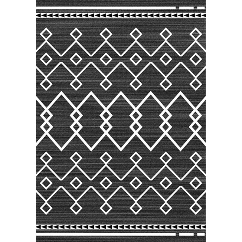 Modern geometric rug dark gray polyester rug machine washable non-slip backing rug for the bedroom | Bowlift
