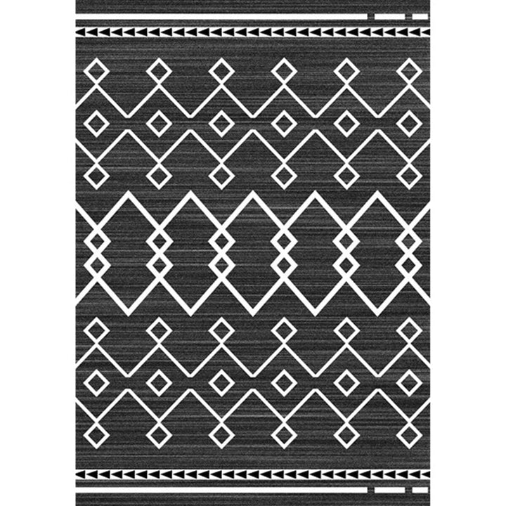Modern geometric rug dark gray polyester rug machine washable non-slip backing rug for the bedroom | Bowlift