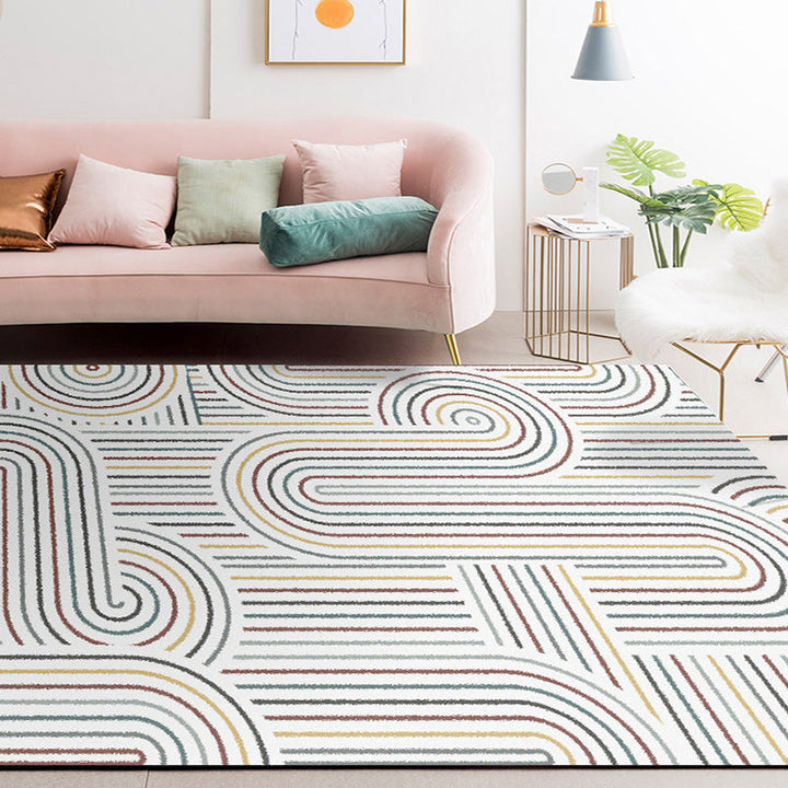 Light gray modern carpet polyester striped pattern washable non-slip backing carpet for living room | Bowlift