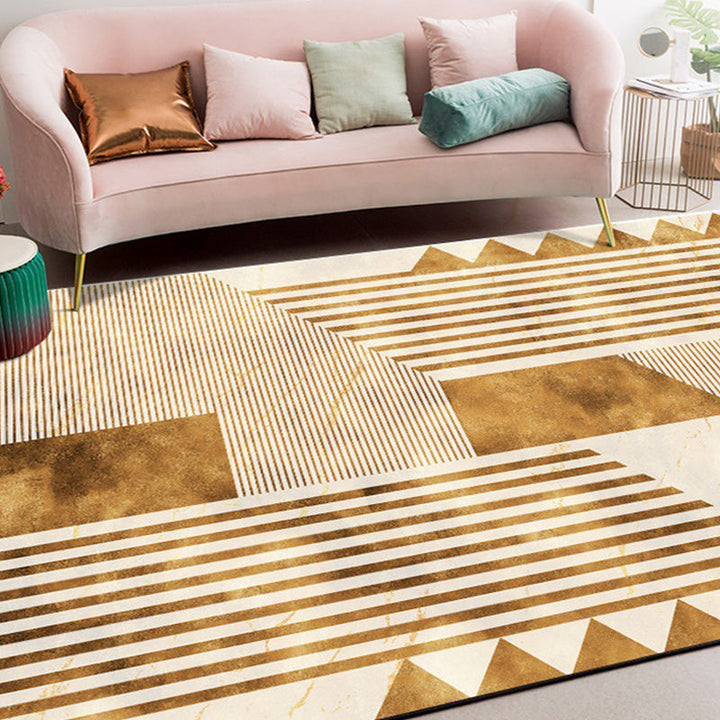 Stylish striped geometric pattern rug Golden casual rug Polyester washable non-slip backing rug for the living room | Bowlift