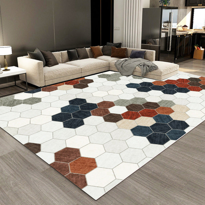 New arrival color block geometric pattern rug gray multicolor polyester rug machine washable non-slip rug for the bedroom | Bowlift