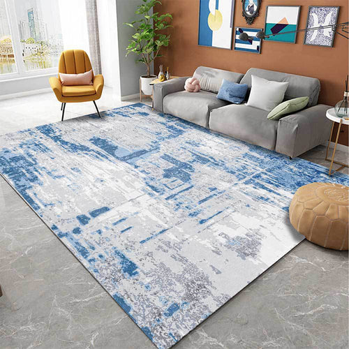 Blue Bedroom Rug Modern Abstract Cement Pattern Area Rug Polyester Washable Rug | Bowlift