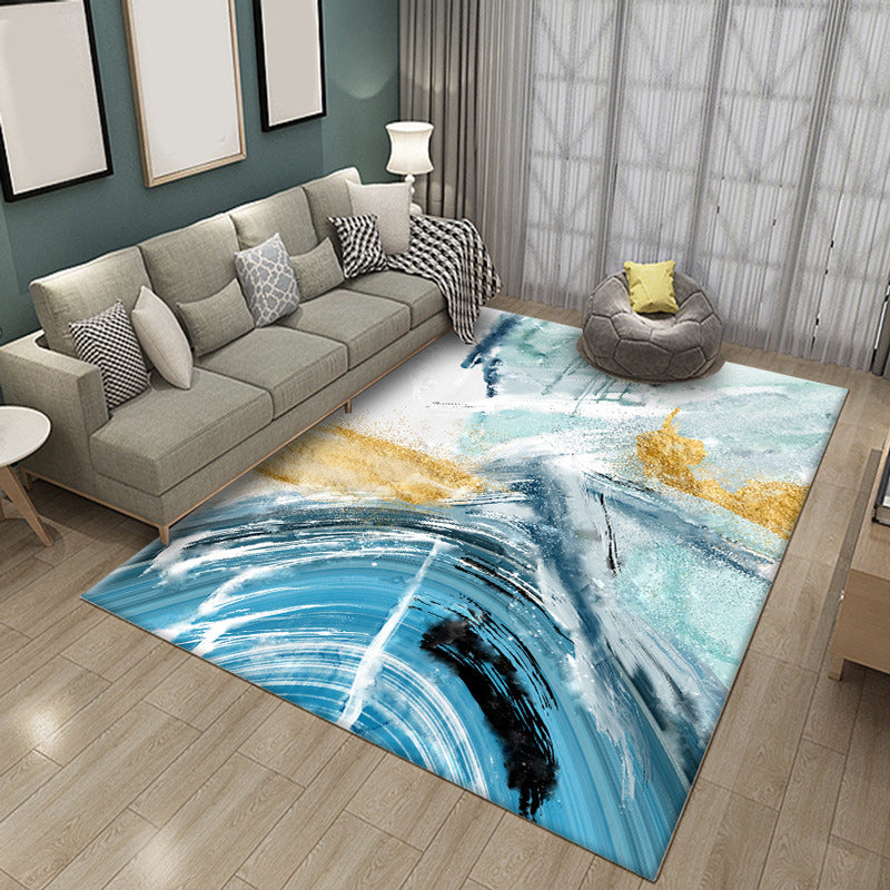 Blue simple carpet polyester abstract rug non-slip back washable rug for the living room | Bowlift