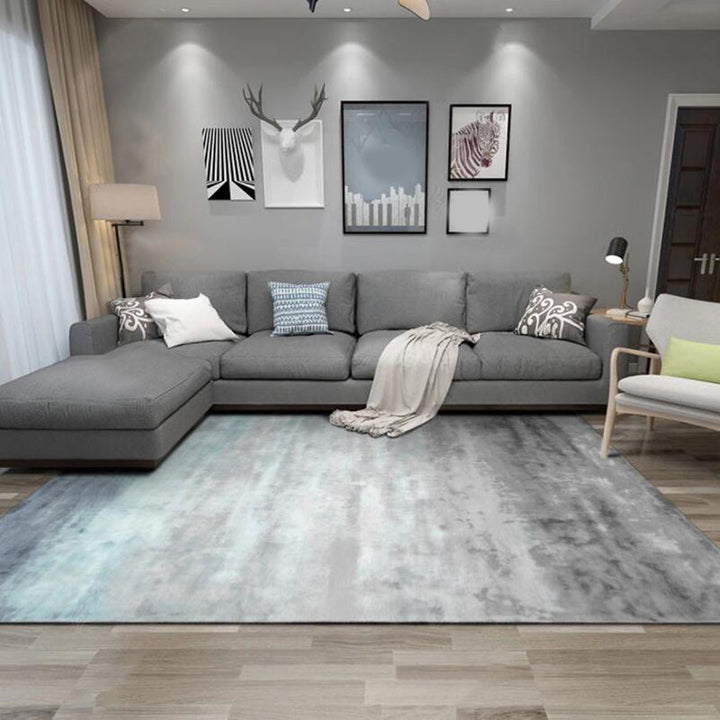 Stylish Ombre Pattern Rug Blue and Grey | Casual Rug Polyester Washable Non-Slip Back Rug for the Living Room | Bowlift