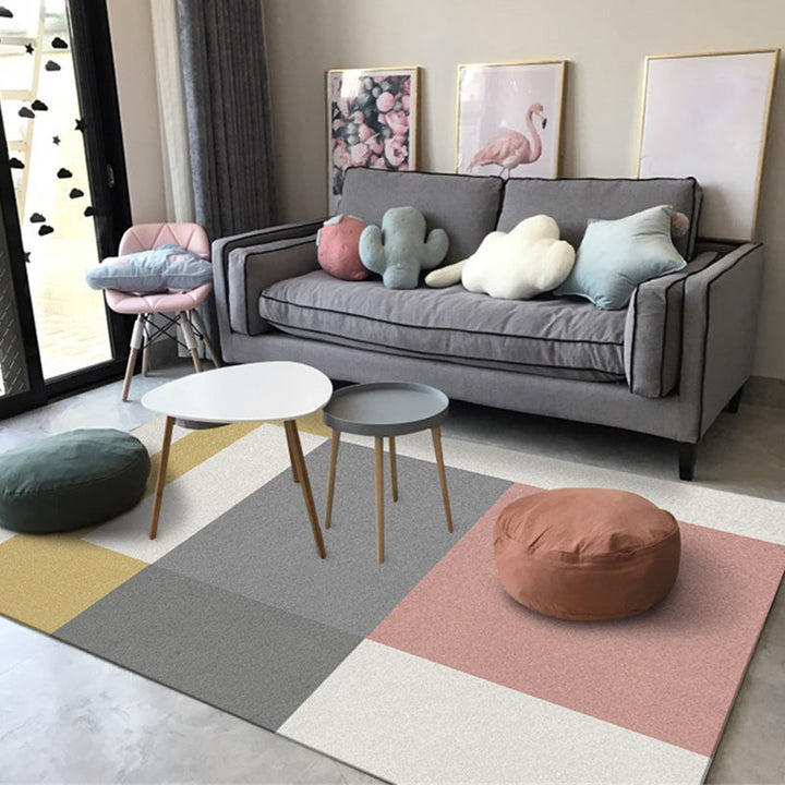 Modern living room rug Multicolor color block print rug Polyester washable non-slip backing rug | Bowlift