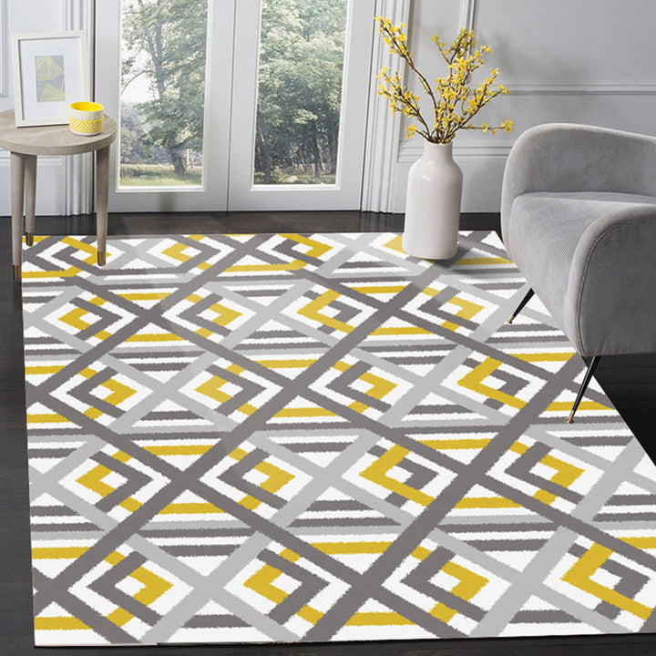 Modern living room rug in white Geometric hexagon diamond pattern rug Polyester Machine washable Pet-friendly rug | Bowlift