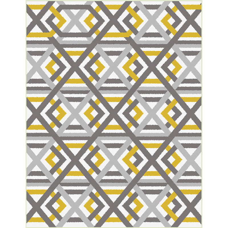 Modern living room rug in white Geometric hexagon diamond pattern rug Polyester Machine washable Pet-friendly rug | Bowlift