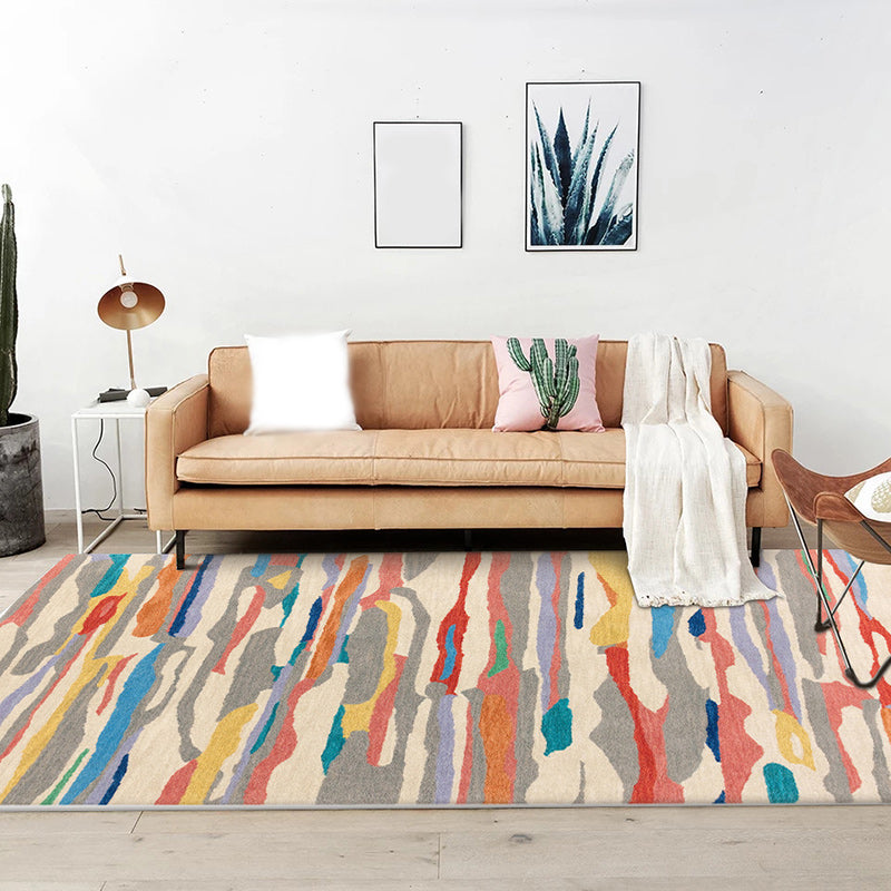 Unique watercolor patterned rug Multicolor novelty rug Polyester washable non-slip backing rug for living room | Bowlift