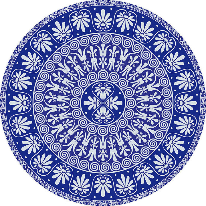 BowLift | Blue Mediterranean Rug Flannel Floral Pattern Rug Washable Non-Slip Back Rug for the Living Room