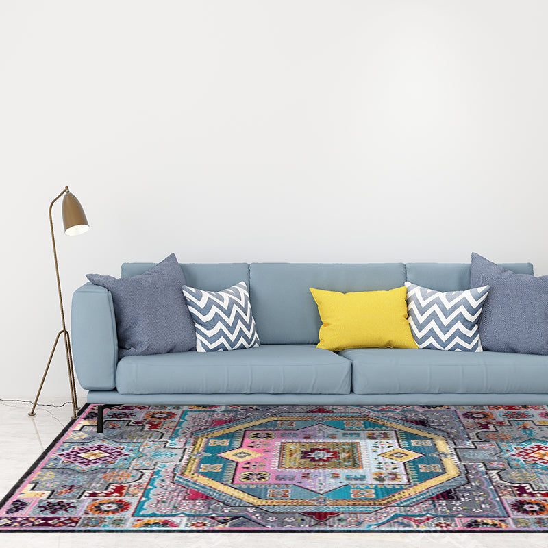 BowLift | Mediterranean Moroccan carpet in blue medallion floral pattern carpet polyester non-slip carpet for home decor