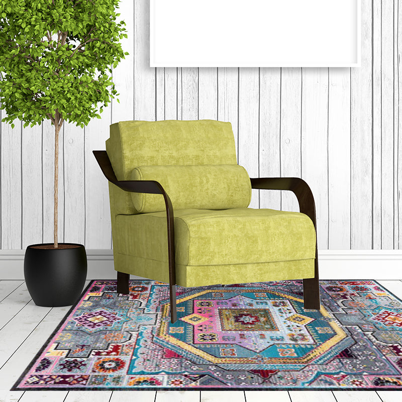 BowLift | Mediterranean Moroccan carpet in blue medallion floral pattern carpet polyester non-slip carpet for home decor