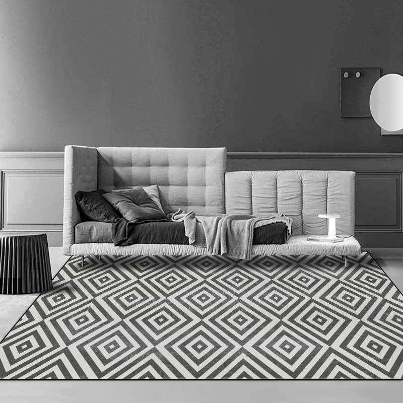 Casual geometric pattern rug gray contemporary rug polyester washable non-slip backing rug for the living room | Bowlift