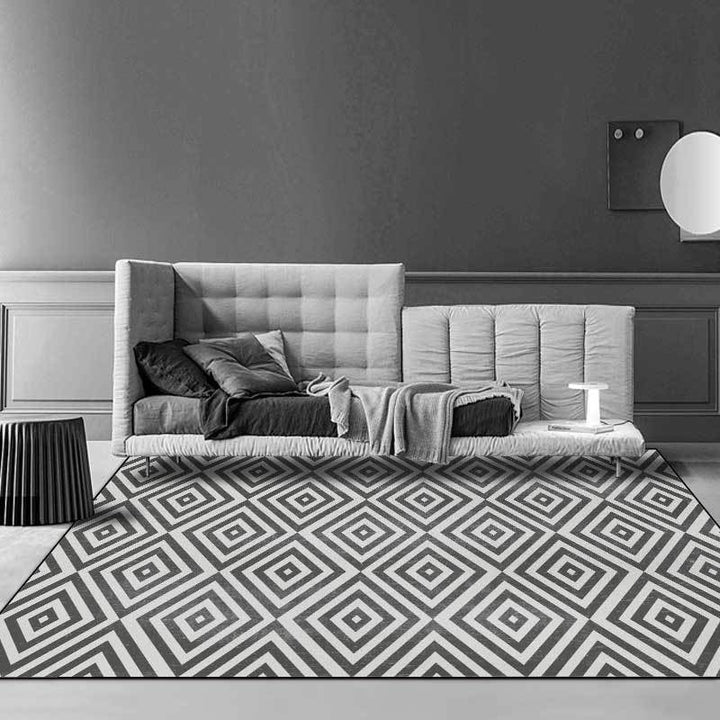 Casual geometric pattern rug gray contemporary rug polyester washable non-slip backing rug for the living room | Bowlift