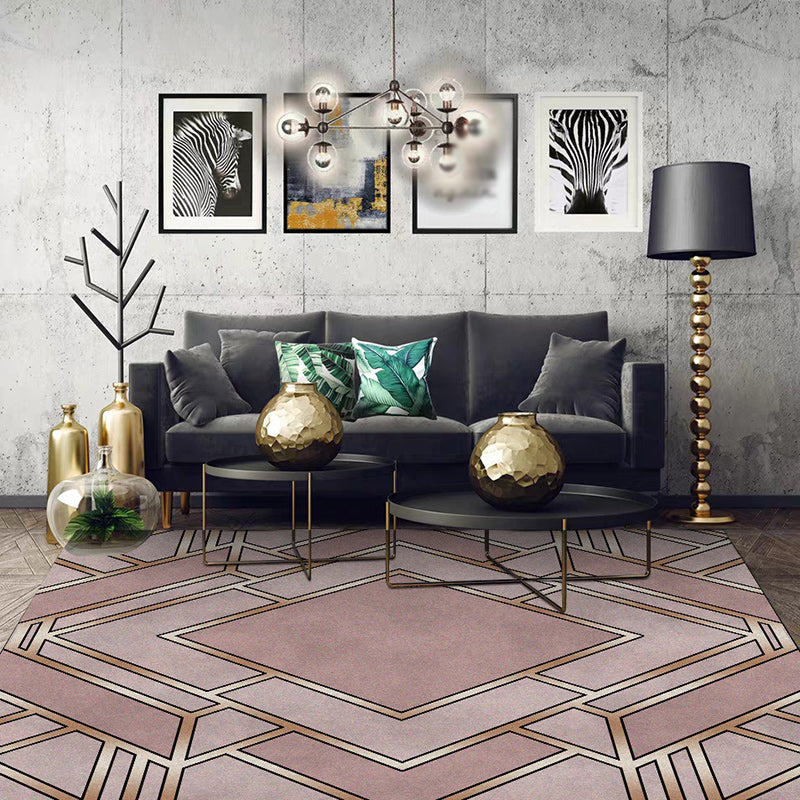 Nordic Geometric Print Rug Pink Polyester Rug Machine Washable Non-Slip Back Rug for Bedroom | Bowlift