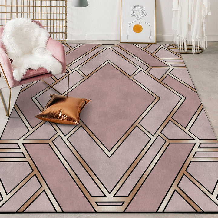 Nordic Geometric Print Rug Pink Polyester Rug Machine Washable Non-Slip Back Rug for Bedroom | Bowlift