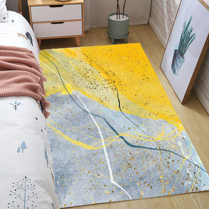 Contemporary abstract color block rug gray and yellow polyester rug washable non-slip backing rug for the living room | Bowlift