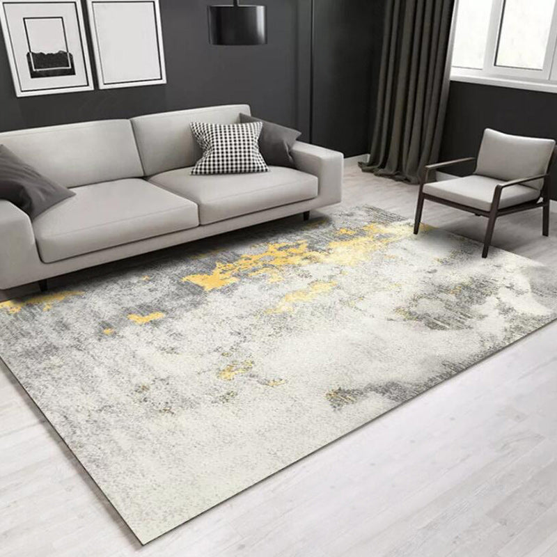 BowLift | Stylish Abstract Rug White and Gold Casual Rug Polyester Washable Non-Slip Bottom Carpet for Living Room