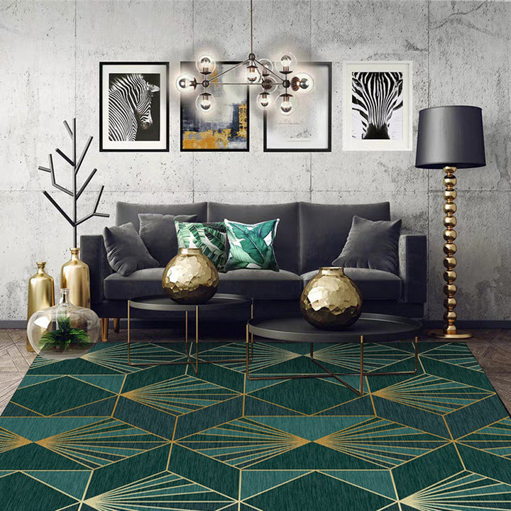 BowLift | Nordic Modern Rug in Turquoise Geometric Rhombus Pattern Rug Polyester Machine Washable Rug for Home Decor