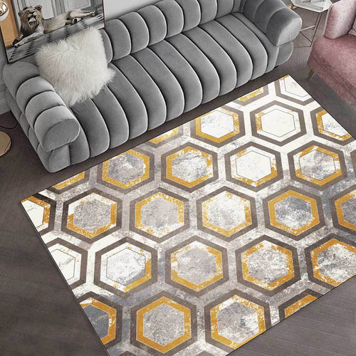 Casual Geometric Pattern Rug Gray and Yellow Modern Rug Polyester Washable Dryer Non-slip Back Rug for the Living Room | Bowlift