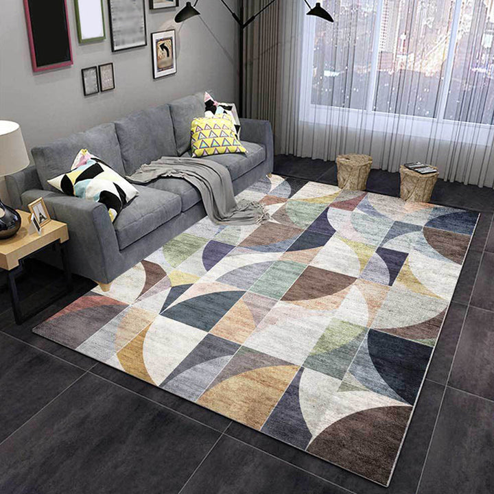 Stylish color box geometric pattern rug multicolor novelty rug polyester washable non-slip rug for the living room | Bowlift