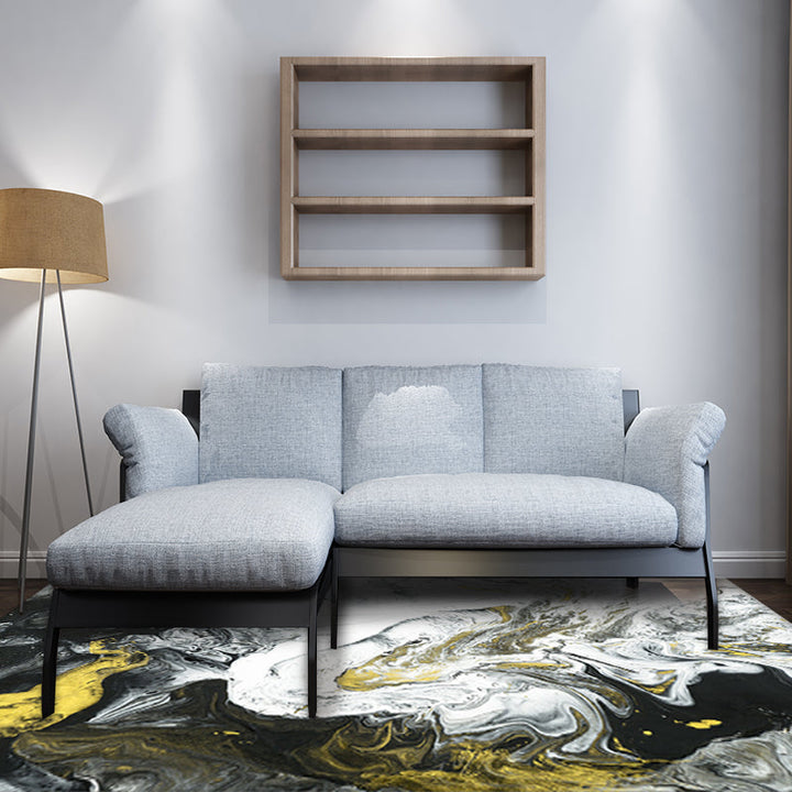 Scandinavian modern rug in black-and-white abstract paint print rug polyester washable rug for home decor | Bowlift