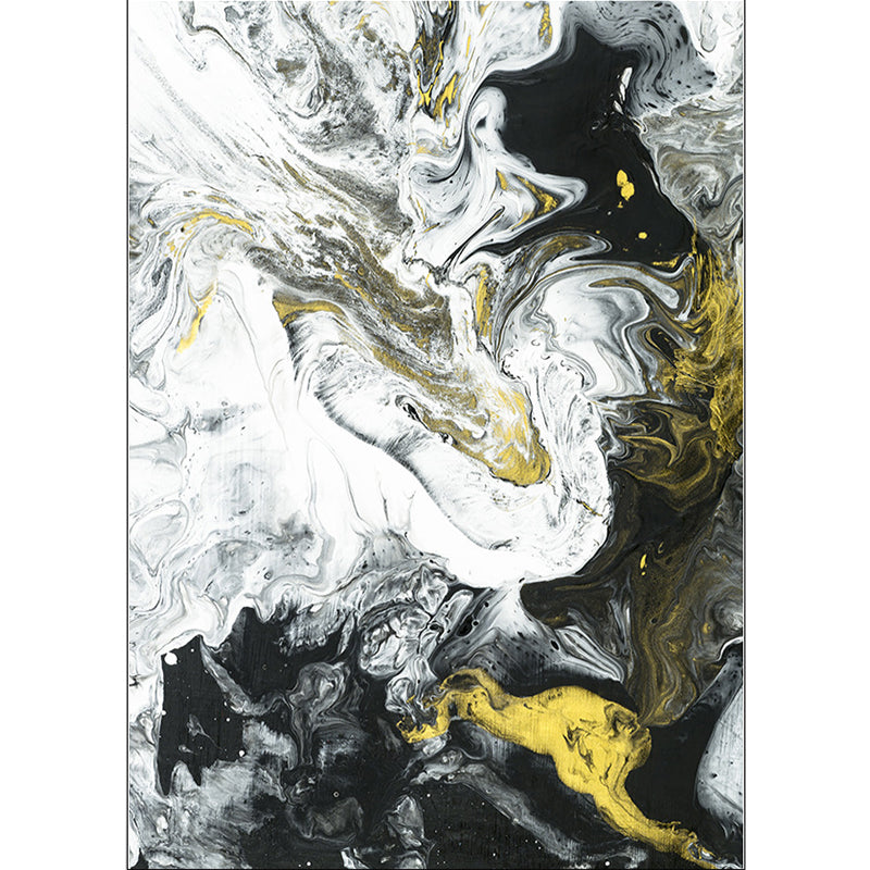 Scandinavian modern rug in black-and-white abstract paint print rug polyester washable rug for home decor | Bowlift