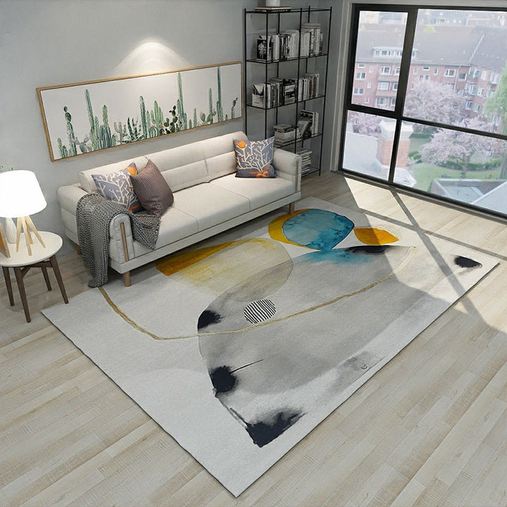 Unique abstract rug gray and yellow casual rug polyester washable rug for the bedroom | Bowlift