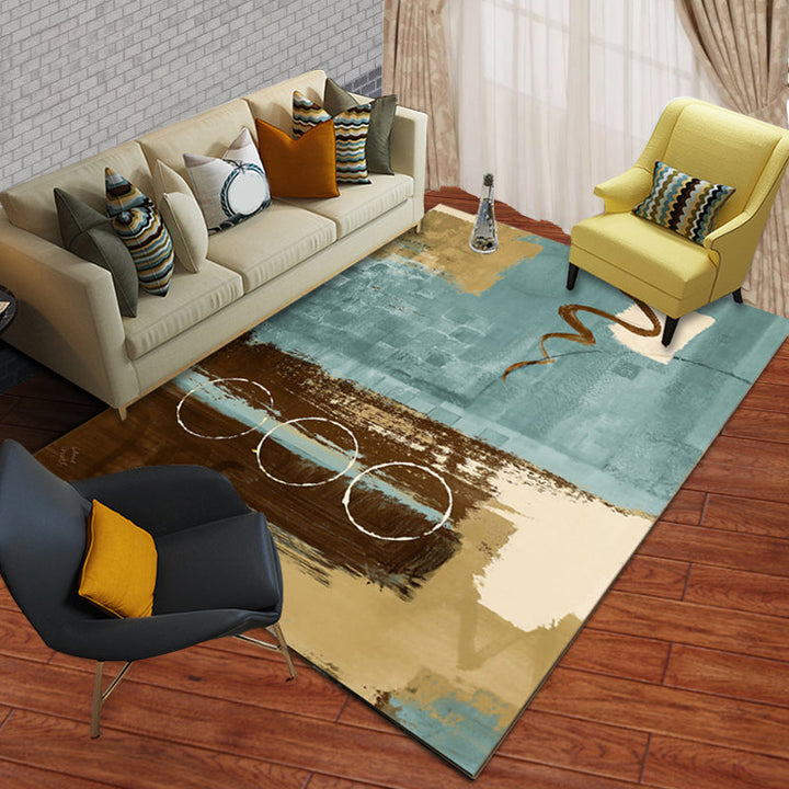 New Abstract Carpet Blue and Brown Polyester Carpet Washable Carpet for the Living Room | Bowlift