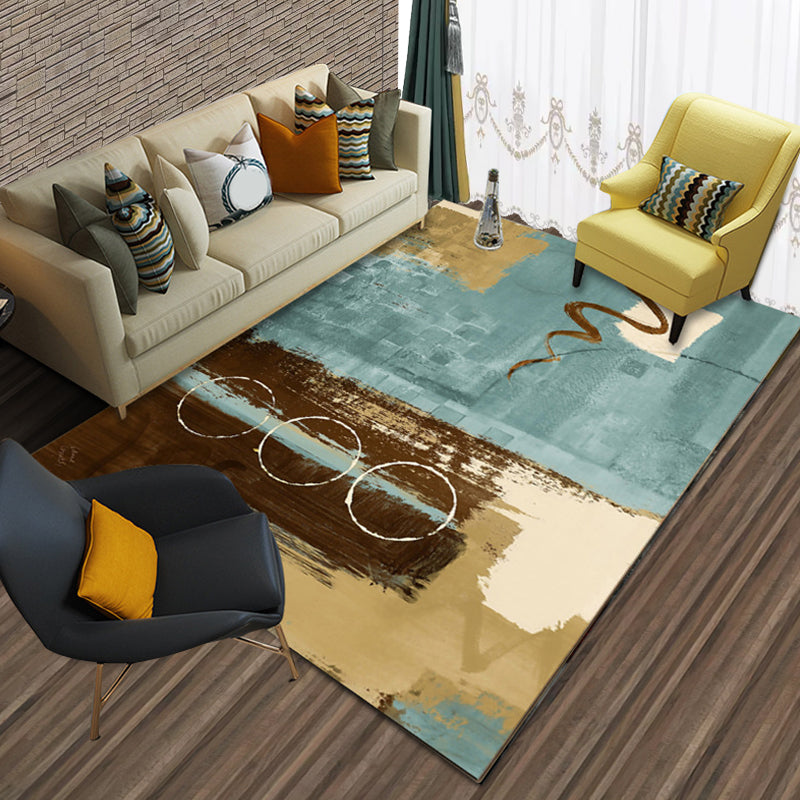 New Abstract Carpet Blue and Brown Polyester Carpet Washable Carpet for the Living Room | Bowlift