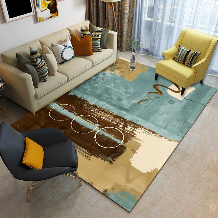 New Abstract Carpet Blue and Brown Polyester Carpet Washable Carpet for the Living Room | Bowlift