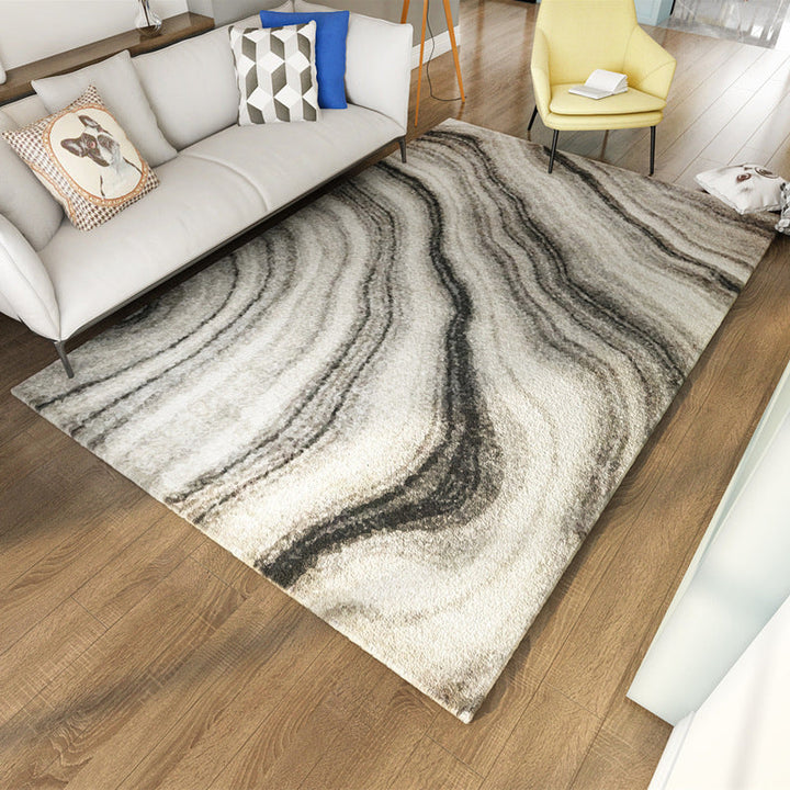 Contemporary marble effect pattern carpet Gray and Black Polyester carpet Machine washable Non-slip rug for the bedroom | Bowlift