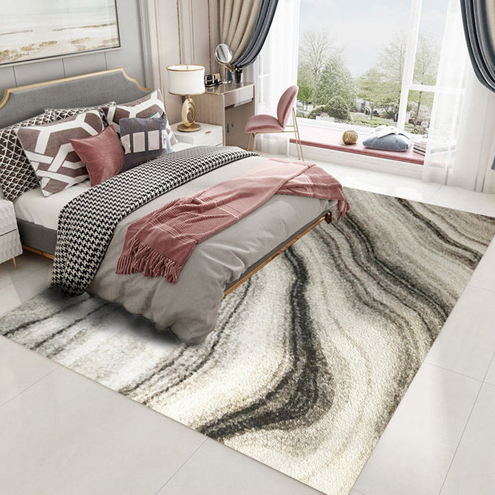 Contemporary marble effect pattern carpet Gray and Black Polyester carpet Machine washable Non-slip rug for the bedroom | Bowlift